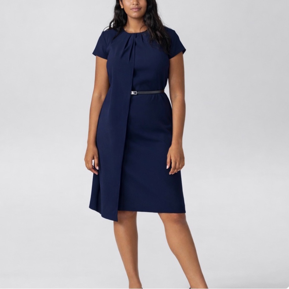 Universal Standard Vespar Polina Boardroom Navy Midi Dress 6/8 NoBelt Career NEW